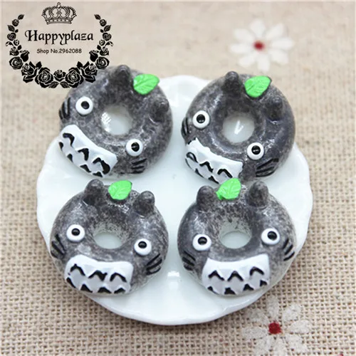 17mm Kawaii Cartoon Animal Donuts Resin Miniature Food Art Flatback Cabochon DIY Decorative Craft Scrapbooking - Цвет: totoro 10pcs