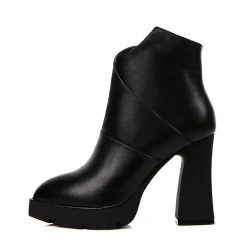 Cuir D'hiver Mode 40 Noir Kemekiss Talons Pour Taille 33 Fourrure Chaud Bottines Femmes Véritable Hauts Chaussures Bureau De Bottes Épais En BoedxCr