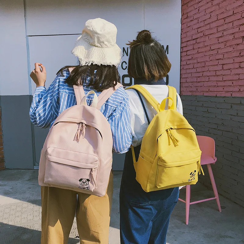 Women Backpack Schoolbag Canvas Cute Dog Embroidery Cotton Fabric Backpack Female Vintage Notebook Backpack For Girls School Bag (2)