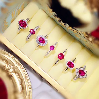

Palace Vintage S925 Sterling Silver Ruby Open Rings For Women Red Corundum Pigeon Egg Anel Finger Ring