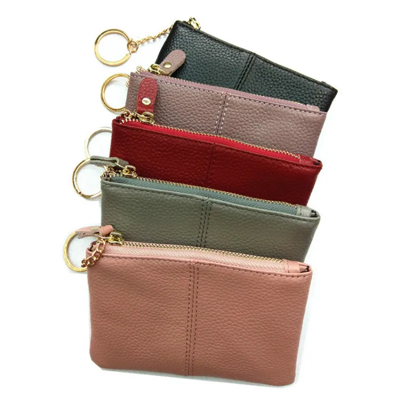 

Real Cowhide Genuine Leather Wallet Retro Mini Car Key Pack Zipper Coin Purse with Keychain Ring Pocket Pouch Organizer Bag