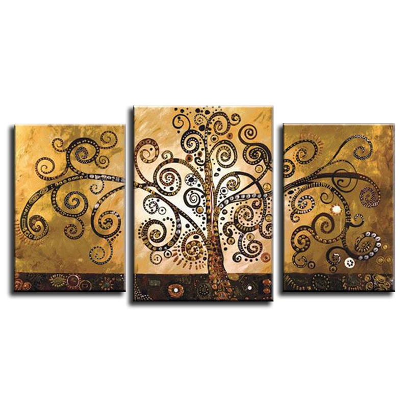 

Handpainted Abstract Home Decoration 3 Panel Money Life Tree Oil Painting Modern Canvas Set kitchen Wall Picture For Living Room