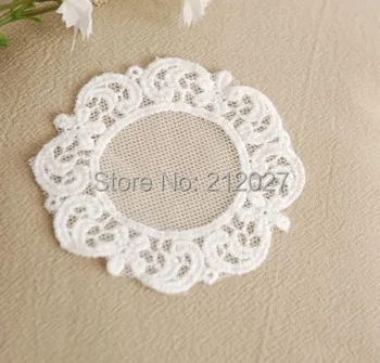

Free Shipping Round Emboridery Appliques Cloth Paste Fabric Paste, DIY Lace Decoration, 40pcs/lot Ecru and White