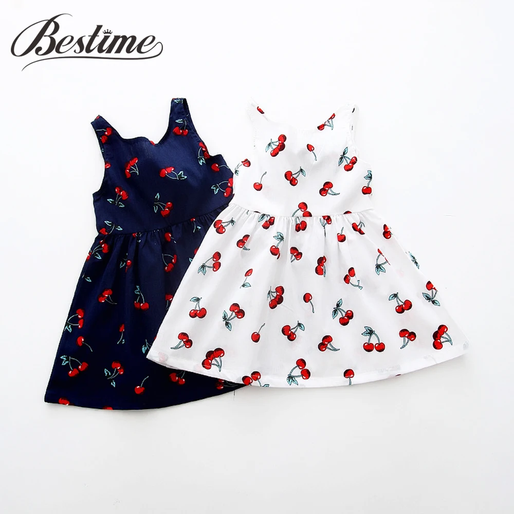 Summer Girl Dress Children Cotton Sleeveless Dresses Cherry Print Kids...