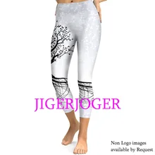 JIGERJOGER весна высокий пояс карман белое дерево жизни Мандала 3/4 брюки "Капри" для йоги Леггинсы Шорты 7/8 компрессионные колготки