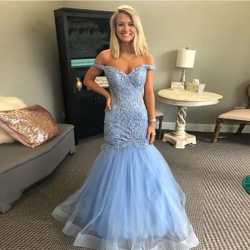 trumpet mermaid off the shoulder prom dress