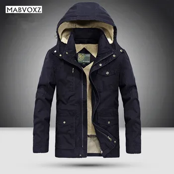 

-25 Degree Mens Jackets and Coats Winter Thick Men's Park Business Casual Brand Clothing Black Fur inside Denim 100% Cotton