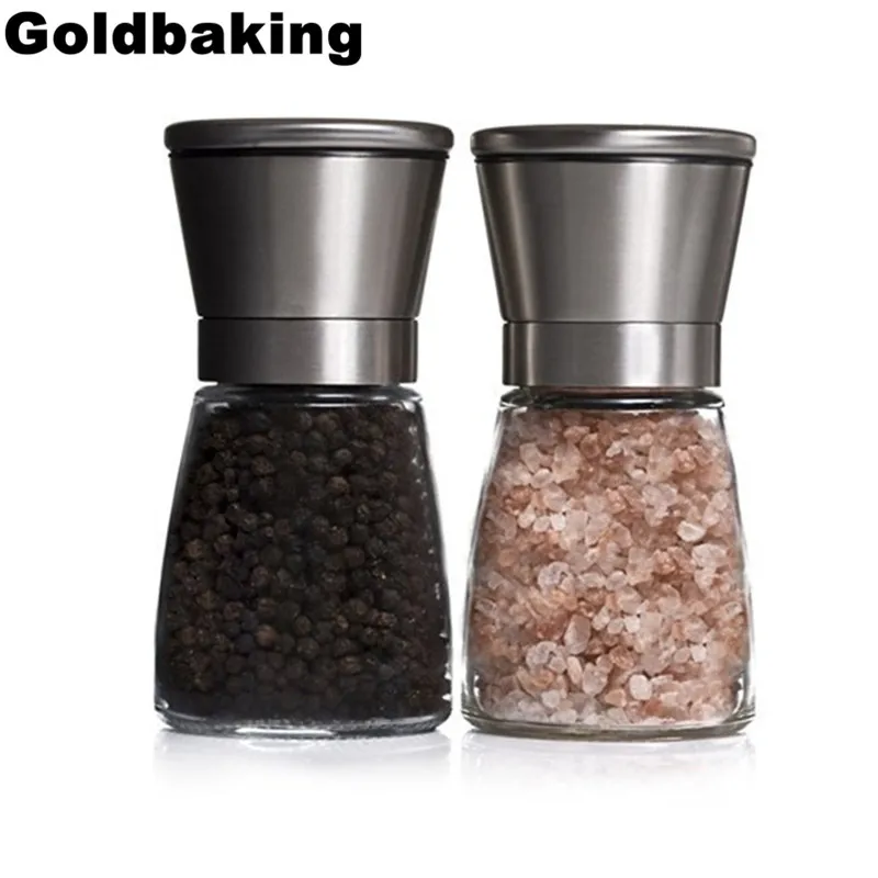 

2 Pieces Pepper Grinder Set Salt Mill Adjustable Ceramic Rotor and Glass Body