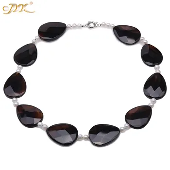 

JYX Fashion Agate Choker 30*40mm Black necklace Agate Gemstone with pearls Beads Necklace Women Jewelry 19" bohimia style