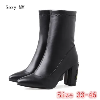 

Spring Autumn Thick High Heel Women Ankle Boots Shoes Woman Short Boots Plus Size 33 - 40 41 42 43 44 45 46