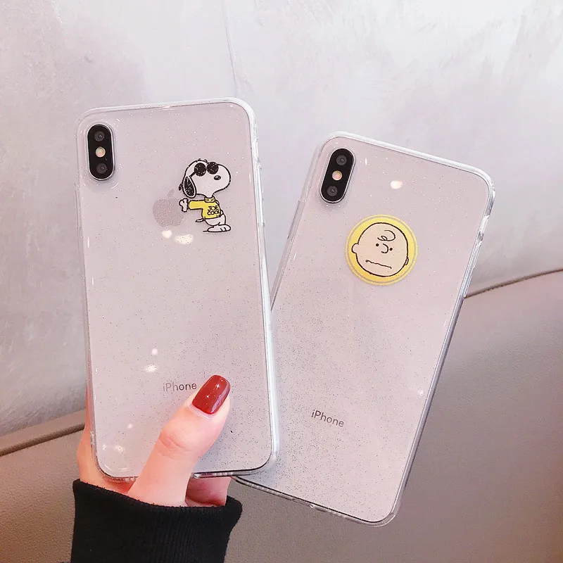 

Cute cartoon dog and boy lucency shimmering powder Phone Case For Iphone XS Max XR X 7 6 6S 8 Plus