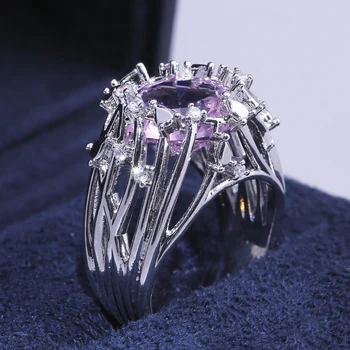

Huitan Luxury Cocktail Party Women Ring With Pink Stone Fashion Thin Twig Band Trendy Anniversary Gift Birthday Present Ring