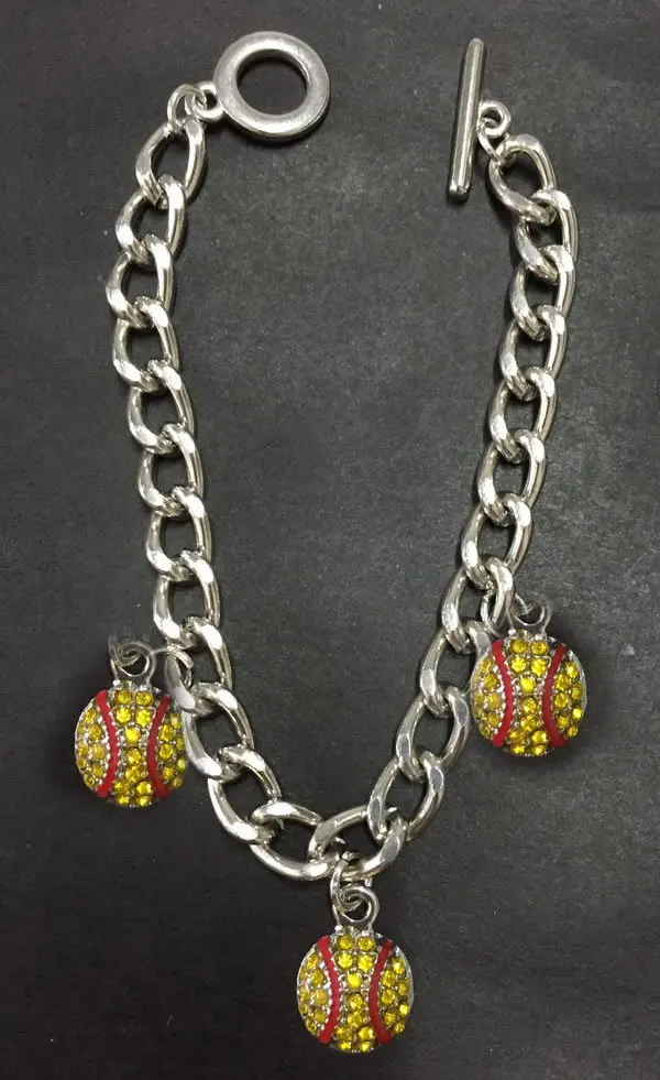 1 2cm Crystal Softball Charms Bracelets Bangles Link Chain Toggle 1 2cm Crystal Softball Charms Bracelets Bangles Link Chain Toggle Clasp Jewelry Sports Club World Cup Men Or Women In Charm From