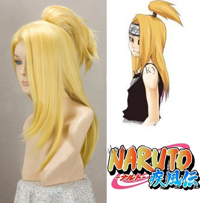 Naruto deidara 60 см длинные золотистые светлые волосы с зажимом хвостик термостойкий