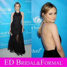 Diane Kruger Schwarz Kleid zu UNICEF Ball Red Carpet Halter Schößchen Sexy Backless Formal Abendkleid Gothic Prom Kleid