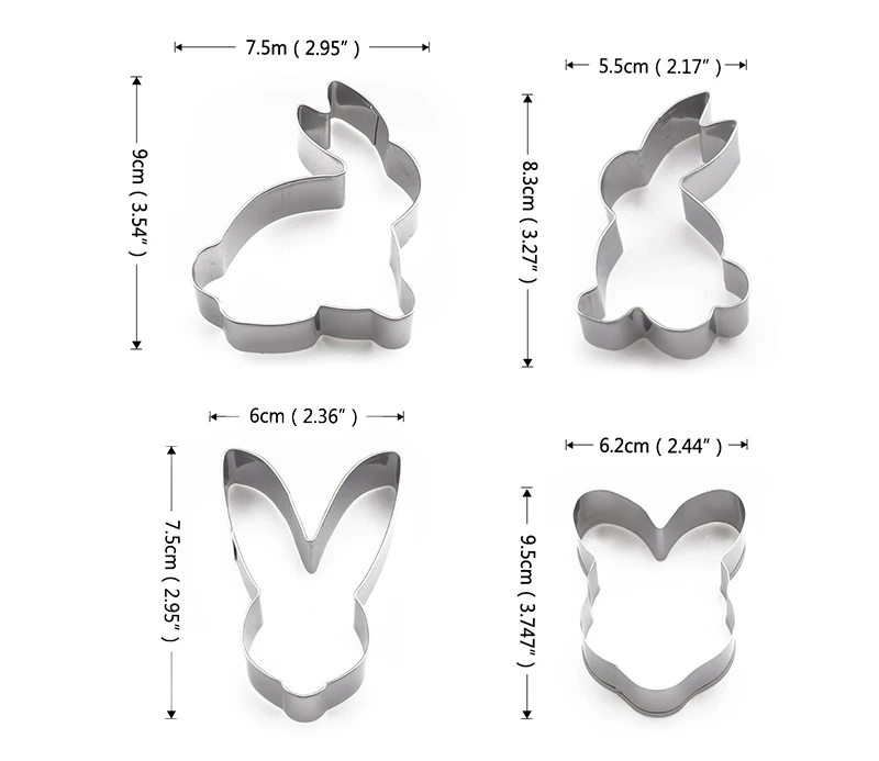 Upspirit нержавеющая сталь Банни Набор резаков для печенья Пасхальный кролик форма печенье формы помадка Желе Плесень Кондитерские украшения