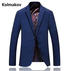 2019 Весна Мужская мода Slim Fit человек синий решетки Блейзер Повседневное костюмы, жакеты, блейзеры Повседневное Свадебная официальная одежда