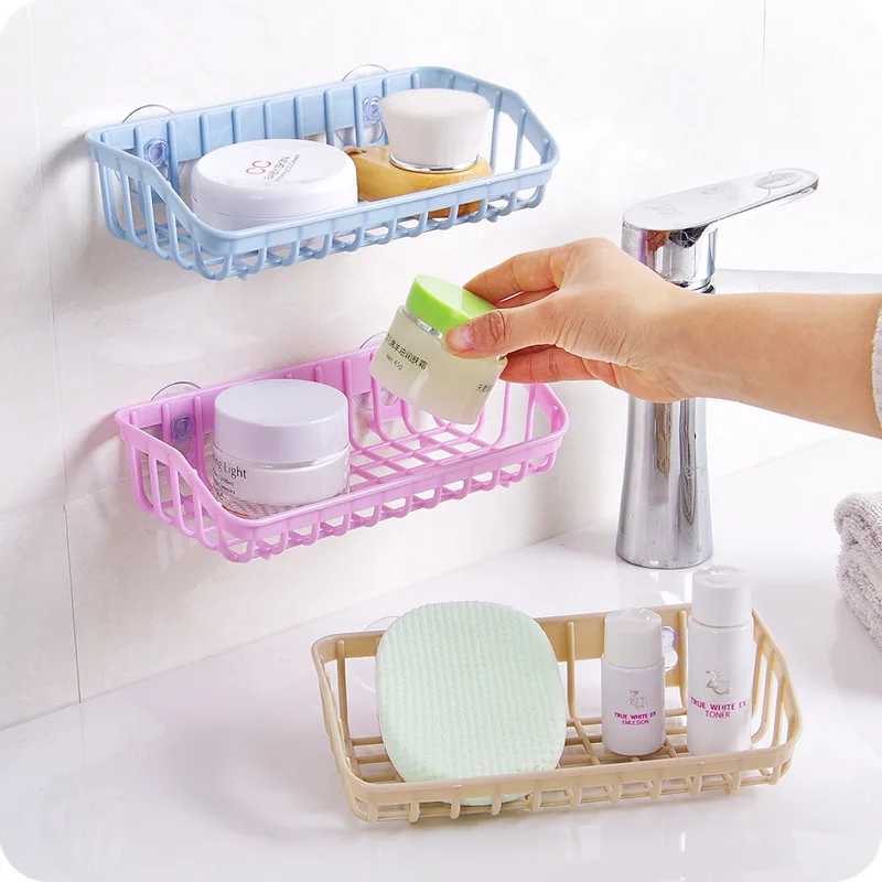 

Kitchen Bedroom Home Room Cosmetic Basket PP Sponge Drain Sink Storage Shelf Holder Wall Mounted Storage Rack Organization