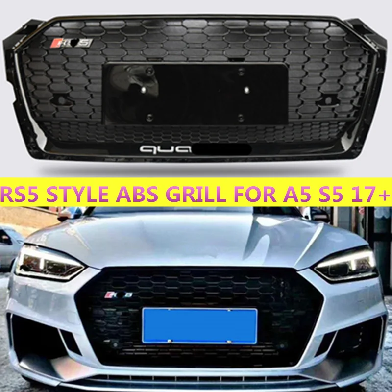 

Honeycomb Style ABS Grill For A5 S5 RS5 Frame Racing Grille Front Bumper Sport Edition 2017-2019 With European Plate Holder