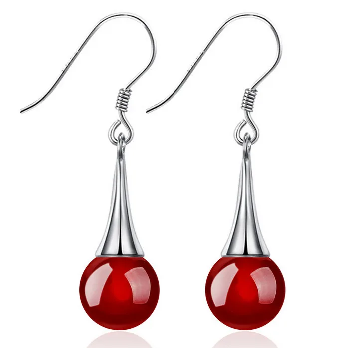 

Yanting Simple drop earrings red black stone beads earrings for women silver plated earing fashion accessories 044