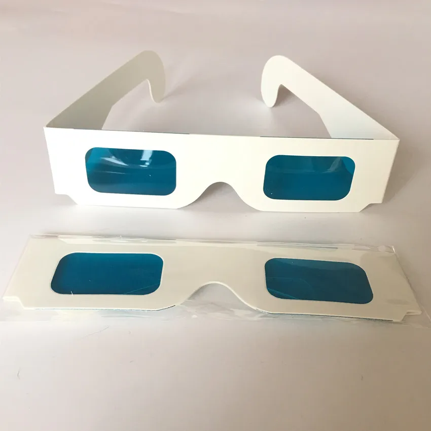 

Free shipping (50pcs/lot) Re-useable white paper 3D glasses Paper Frame Blue/Blue lens 3d decoder glasses
