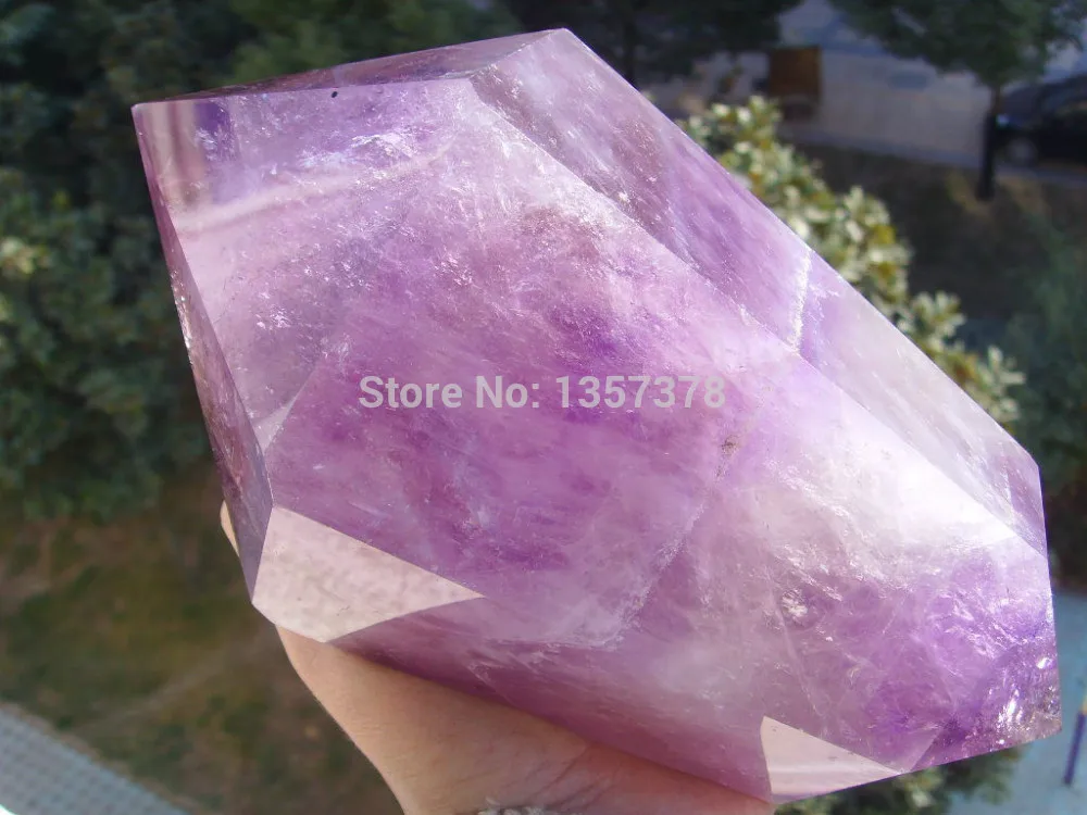 

huij 00113 Natural Amethyst Quartz Crystal Dt Wand Point Healing Bronze Statue
