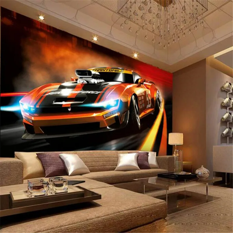 

custom 3d photo mural wallpaper tv background wallpaper bedding room dynamic sports car 3d non-woven wallpapers home decor