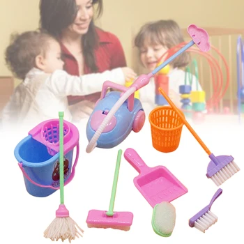 

9pcs Bucket Pretend Toys Kit Baby Cleaning Tools Broom Educational Sweeping Brush Gifts Colorful Mop Kids Play Housekeeping