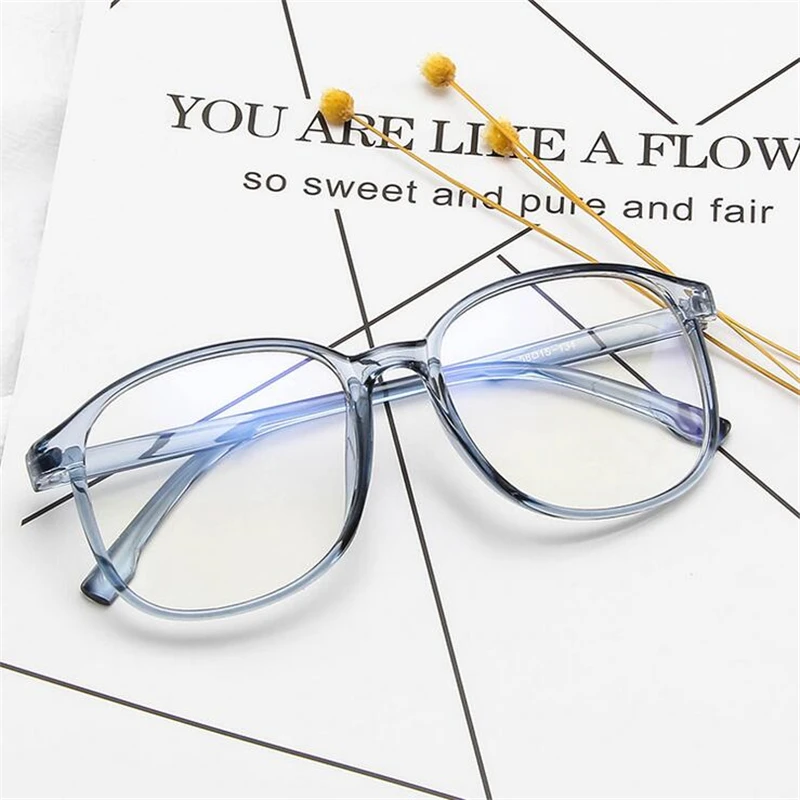 

2019 New Big Frame Optical Glasses Women Men Fashion Transparent Gray/Blue/Pink Frame Oval Eyeglasses Ultralight Fake Glasses