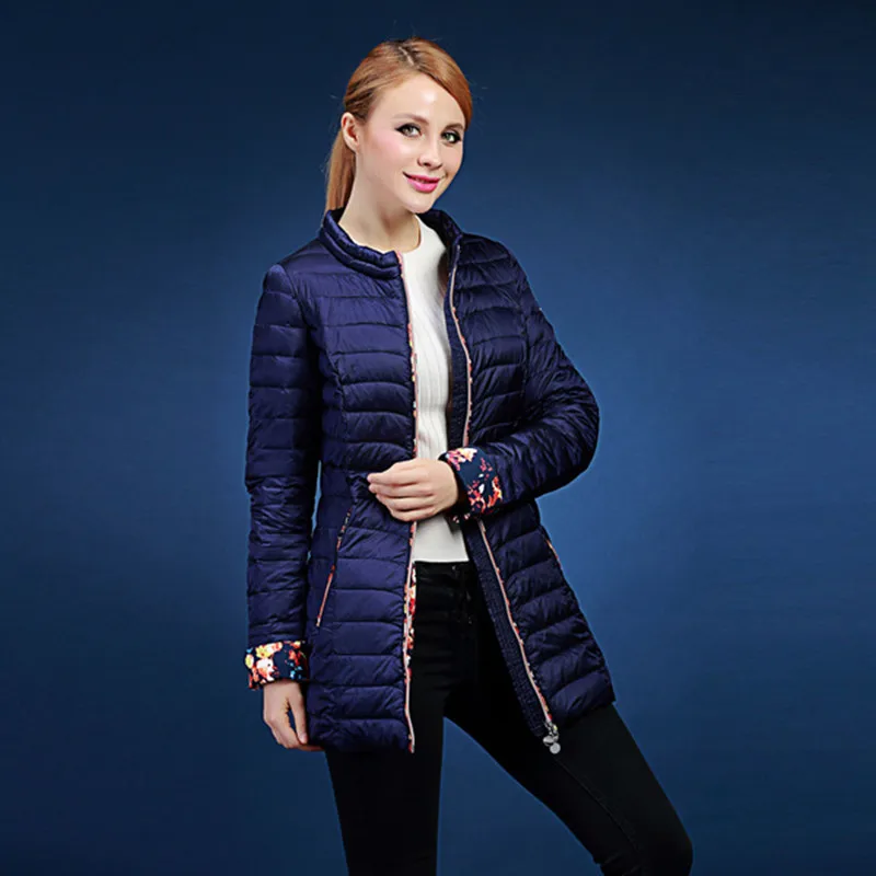 

Women's down jacket Vintage beautiful oil painting flower patterns stand collar belt slim down cotton-padded jacket SIC-V312