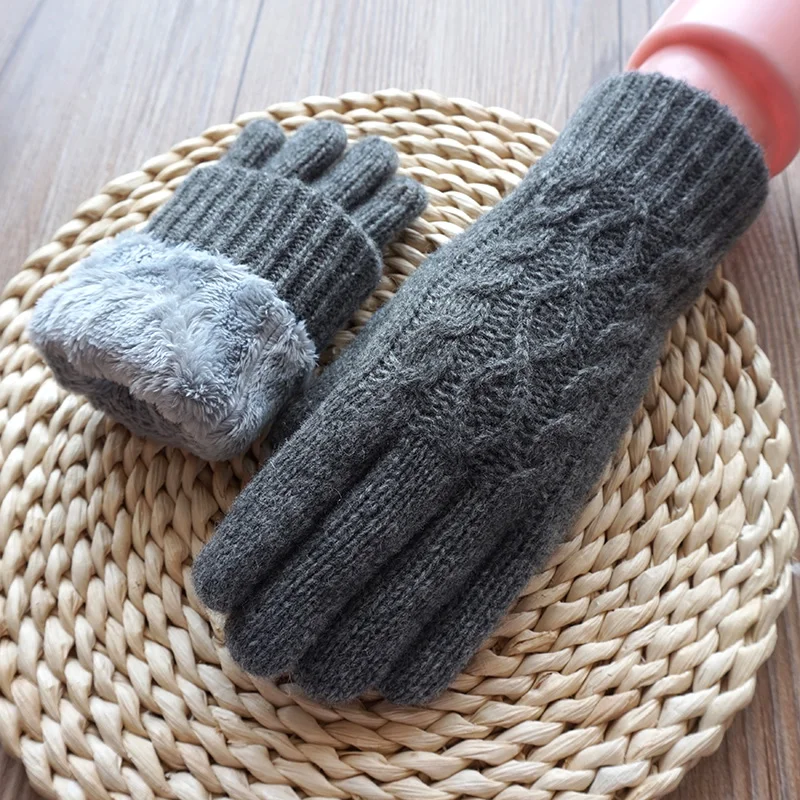 Модные женские зимние вязаные шерстяные бархатные Утепленные перчатки для сенсорного экрана женские перчатки для вождения