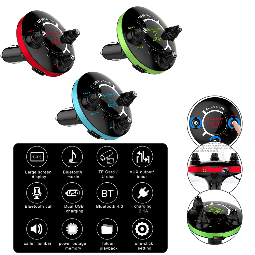 

Bluetooth FM Transmitter Car FM Modulator MP3 Player Car Navigation Transmitter for Phone Hands-Free Answer Double USB