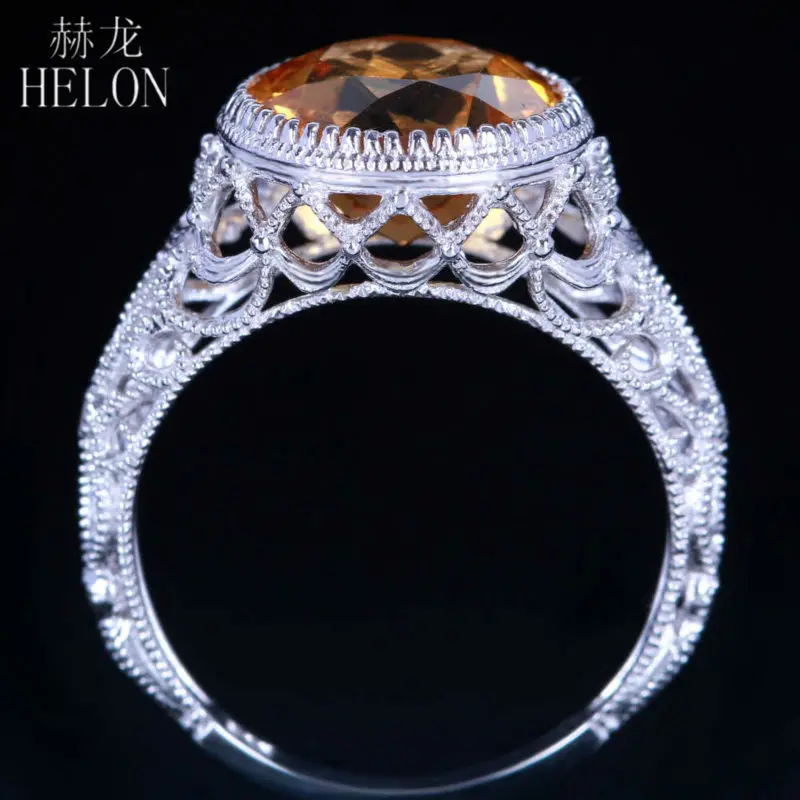

HELON Jewelry 14K Rose Gold Natural Citrine Ring Colored Natural GEM Ring Women Yellow Crystal Stone Wedding Anniversary Ring