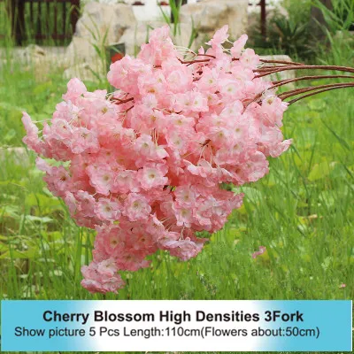 High Densities 4 6 fork Fake Cherry Blossom Flower Branch Begonia Sakura Tree Stem for Event Wedding Tree Deco Artificial Decora - Цвет: High 3 Fork