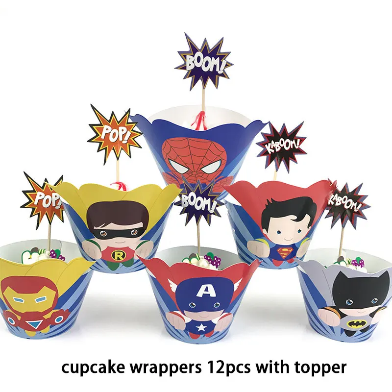 The Avengers Birthday Party Decorations Kids Batman Super Hero Party Supplies Tableware Set Plates Banner Balloons Candy Boxes