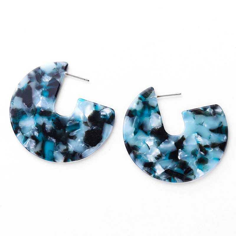 

2019 New Trendy Geometric Thick Acrylic Resin Hoop Earrings For Women Green Elegant Charm Statement Open Hoops Jewelry Wholesale