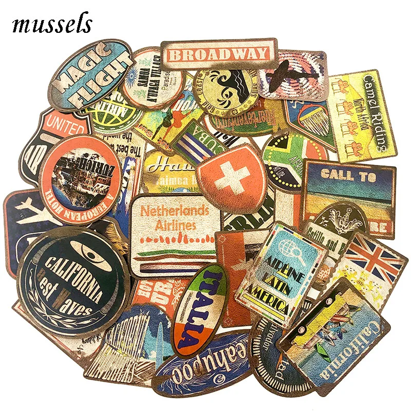 

36Pcs Travel Series Old Leather Sticker ForMotorcycle Luggage Skateboard Guitar Motorcycle Refrigerator Car Notebook