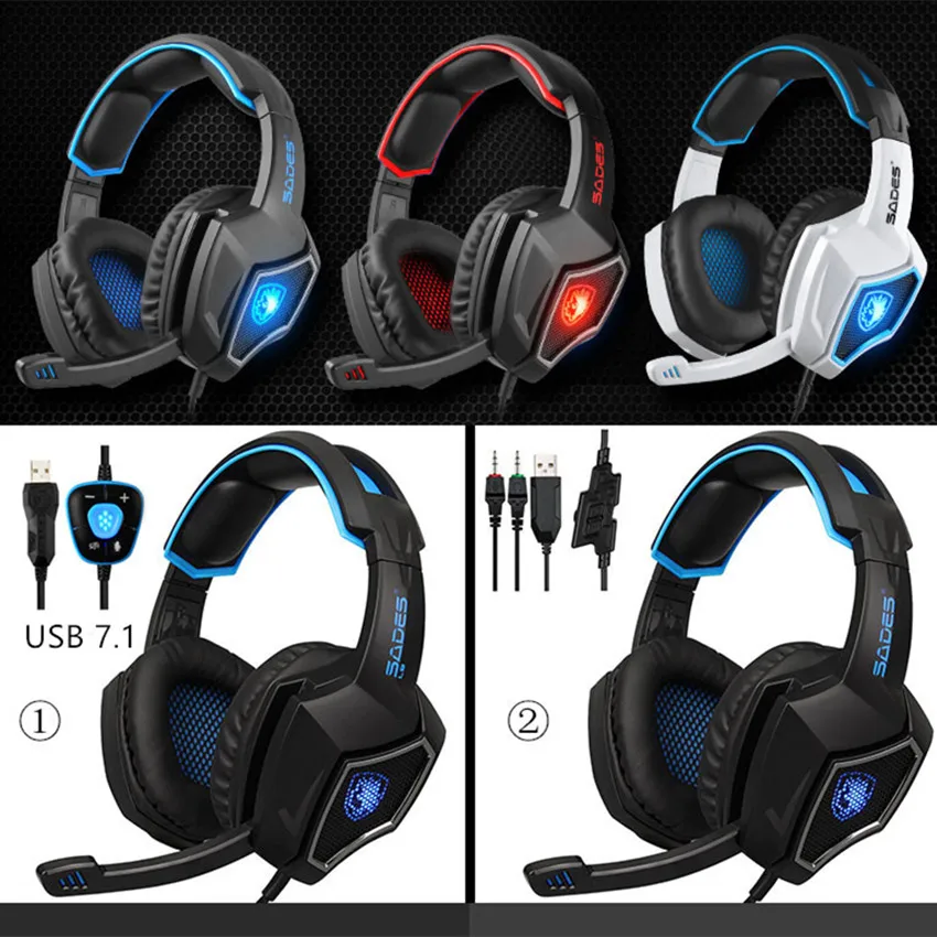 Sades дух волка компьютерные игровые наушники с микрофоном Led PC Gamer гарнитура