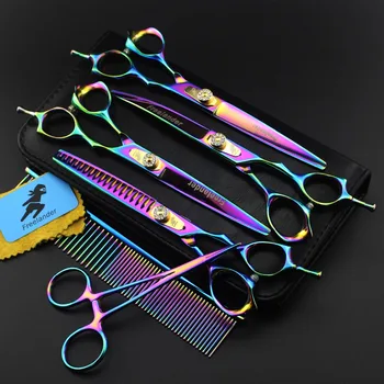 

Professional Pet Scissors Pet Grooming Scissors Set 7.0 inch Straight&Curved&Thinning Dog Hair Cutting Shears 4pcs+Comb Hemostat