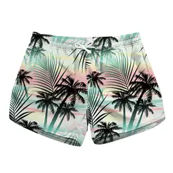 Модные женские быстросохнущие шорты-классические шорты, пляжная одежда, Летние повседневные шорты с принтом кокосовой пальмы для женщин