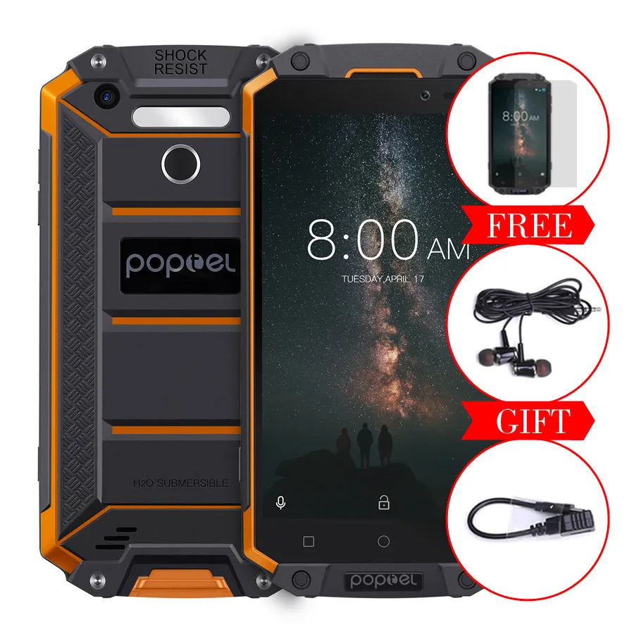 POPTEL P9000 Max IP68 водонепроницаемый ударопрочный мобильный телефон 5," FHD 4 Гб ОЗУ 64 Гб ПЗУ MT6750V Восьмиядерный 13 МП NFC OTG отпечаток пальца - Цвет: Orange