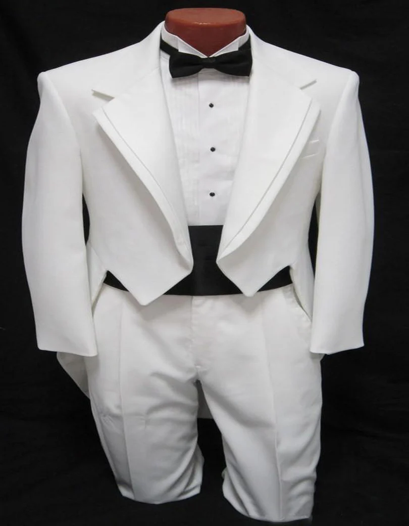 Custom Suit Men's Boys White Tuxedo Tailcoat Dance Costume Tux Tails Coat Bridegroom Wedding