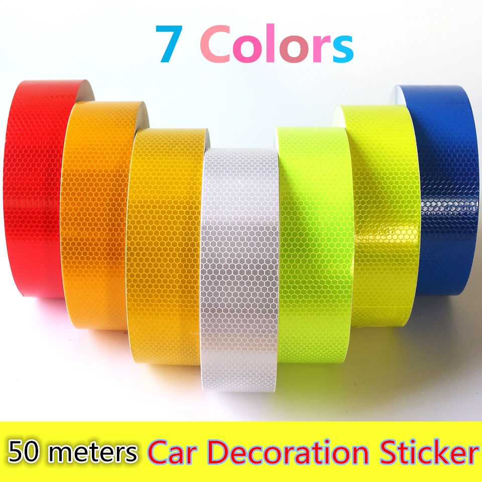 

Wholesale 5cmx50m Reflective Strips Motorcycle Safety Mark Auto Decoration Car Body Stickers PVC Self Adhesive Warning Tape