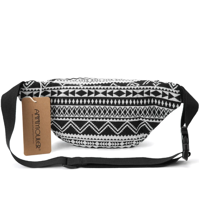 Annmouler модная Женская поясная сумка 6 цветов тканевая поясная сумка двойная молния нагрудная сумка в богемном стиле племенная сумка для