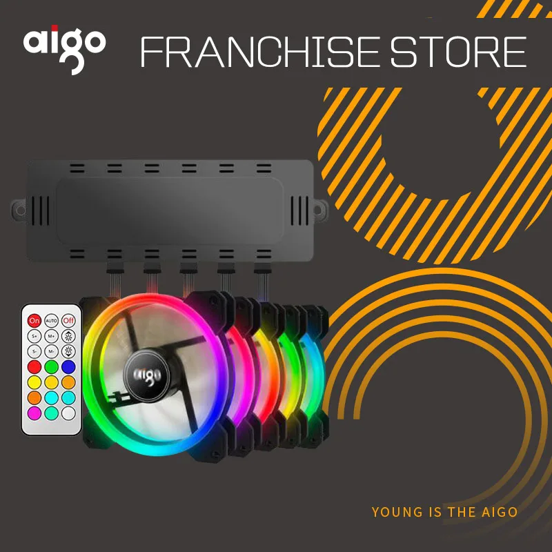 Aigo dr12 5 قطعة وحدة معالجة خارجية للحاسوب PC التبريد مروحة RGB ضبط LED 120 مللي متر الصامتة + IR عن بعد جديد الكمبيوتر مسند تبريد للاب توب مدمج به مكبر ص...