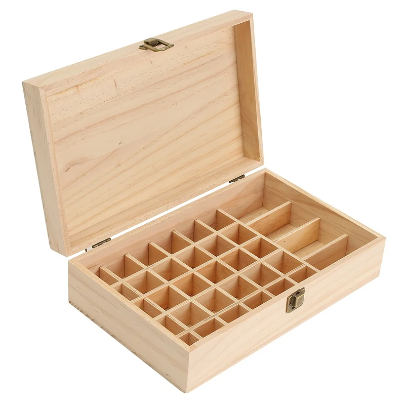 

Kiwarm New 34 Holes Wooden Essential Oil Storage Box Case Delicate Functional Buckle Container Jewelry Accessories Home Decor