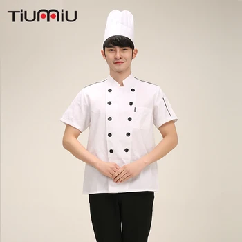 

Chef Clothing Hotel Dedicated Short-sleeved Kitchen Professional Fashion Cooking Chef Uniform Black Collar Double Breasted