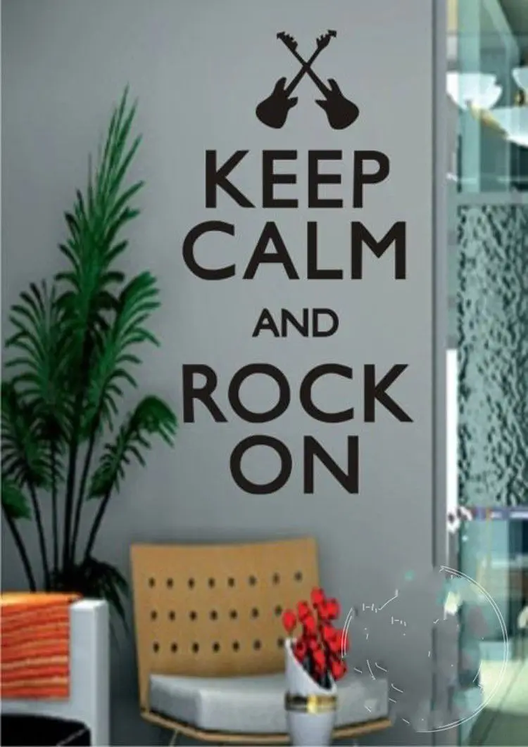Английская Цитата &quotKeep Calm And Rock On&quot Музыкальные ноты цитаты настенные Стикеры