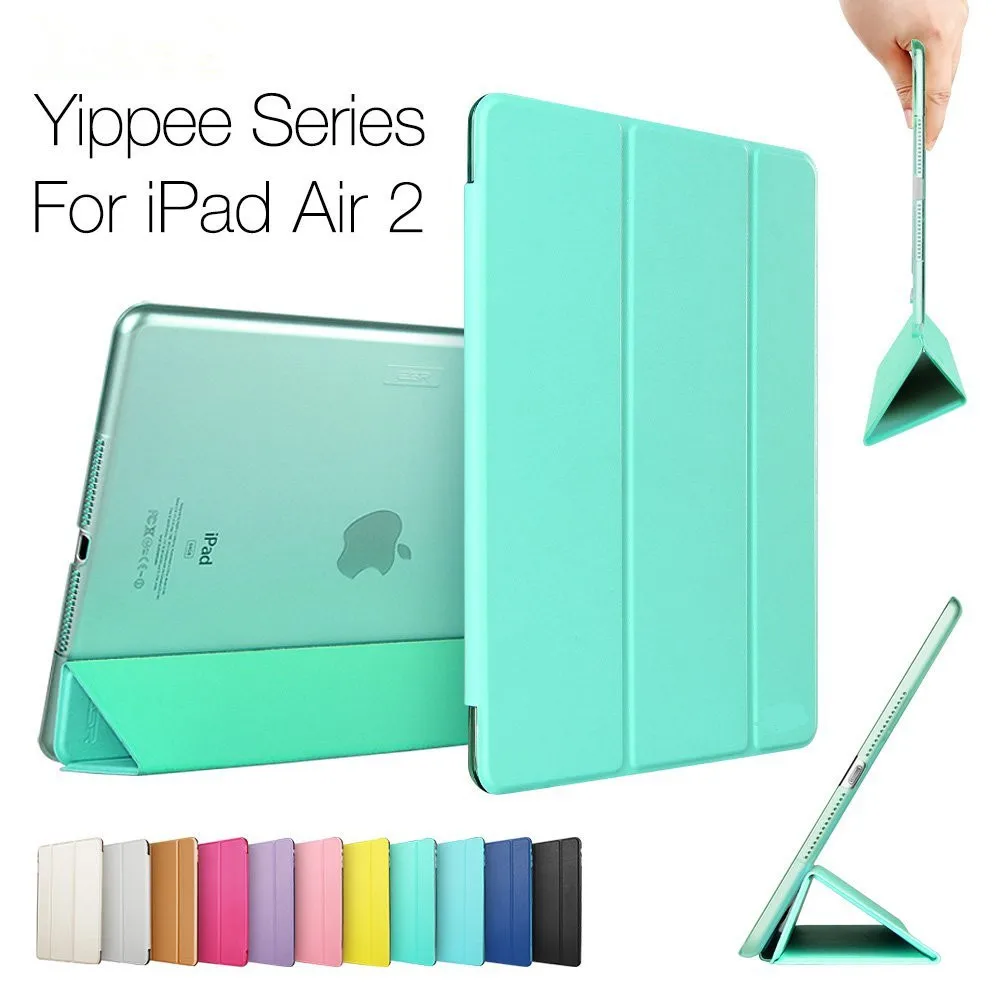 

[Ultra Slim] [Light Weight] Yippee Color Series Smart Cover+Transparent Back Cover For 2014 Release iPad Air 2 Cover