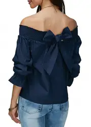 2018 г. летняя элегантная Блузки рубашки рукав лук Slash шеи топы с открытыми плечами Повседневное Свободные Блузы для женщин